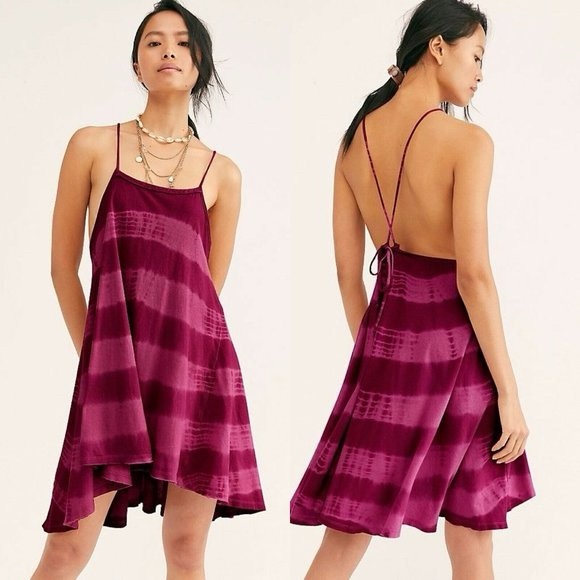Free People We The Free Tie Dye Wine Colored Sun Dress - Picture 1 of 14